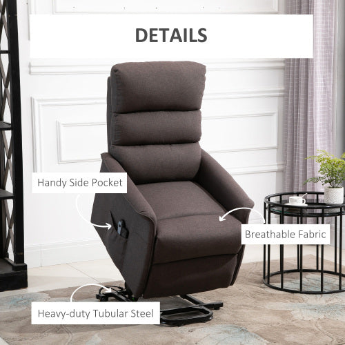 Electric Power Lift Recliner Chair for Elderly, Fabric Lift Chair with Remote Control, Side Pockets for Living Room, Brown
