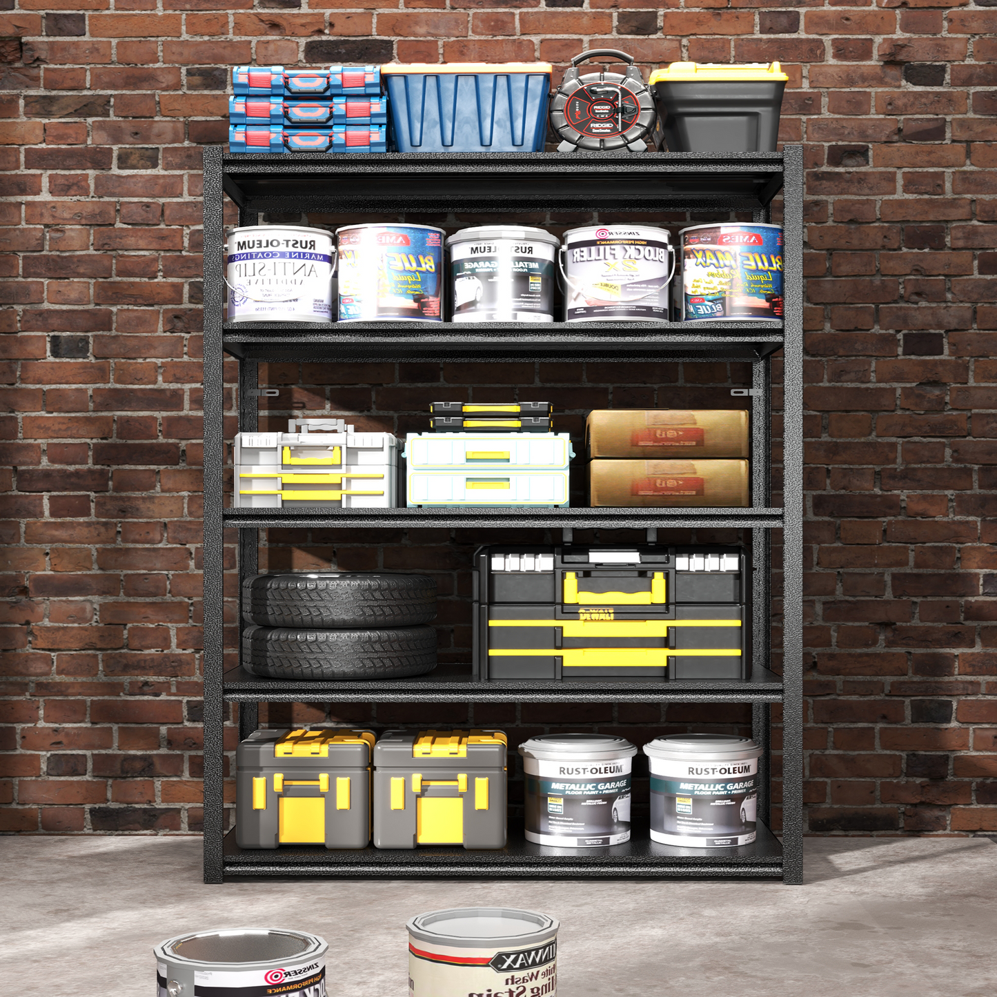 63"H  5 Tier Metal Shelves for Storage Garage Shelving 2000LBS Heavy Duty Storage Shelves Adjustable Garage Shelf Industrial Shelving Unit Storage Utility Rack,31.5"W*15.7"D*63"H,Black