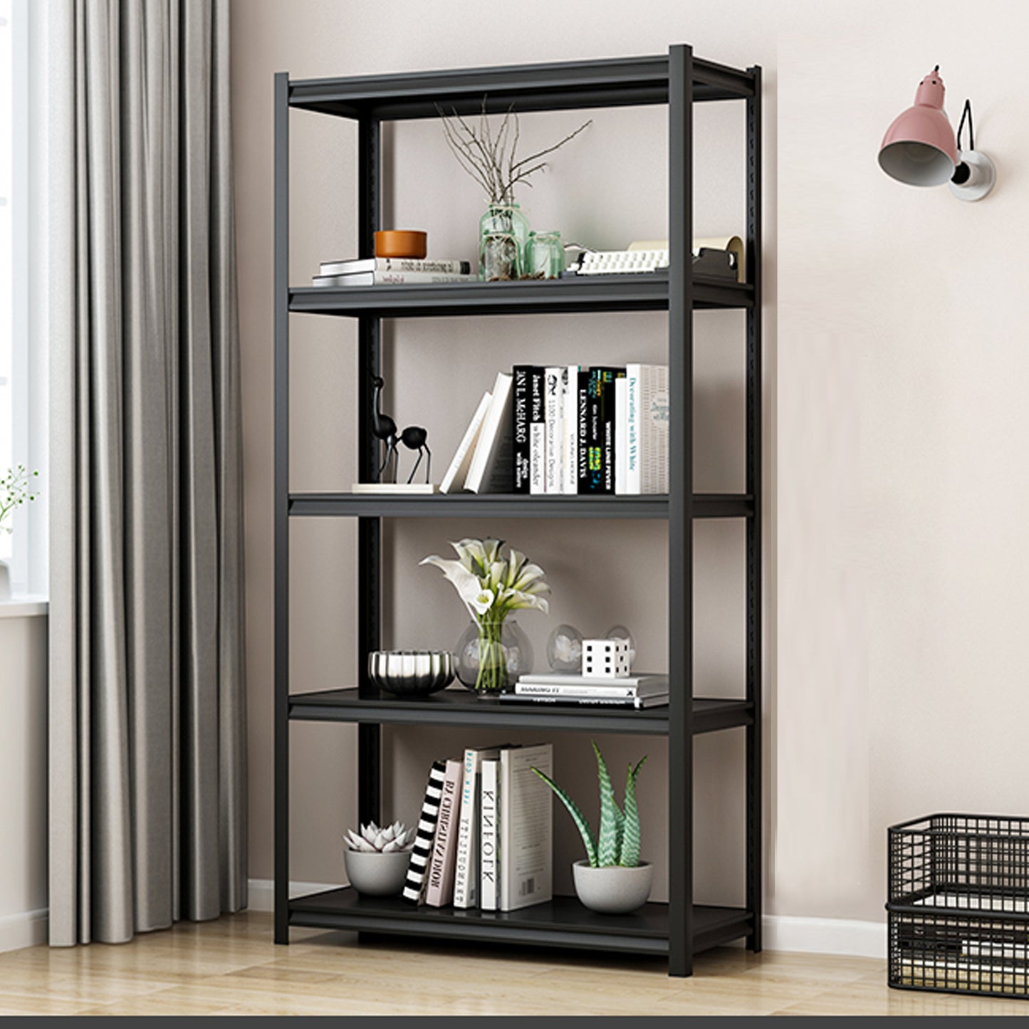 63"H  5 Tier Metal Shelves for Storage Garage Shelving 2000LBS Heavy Duty Storage Shelves Adjustable Garage Shelf Industrial Shelving Unit Storage Utility Rack,31.5"W*15.7"D*63"H,Black