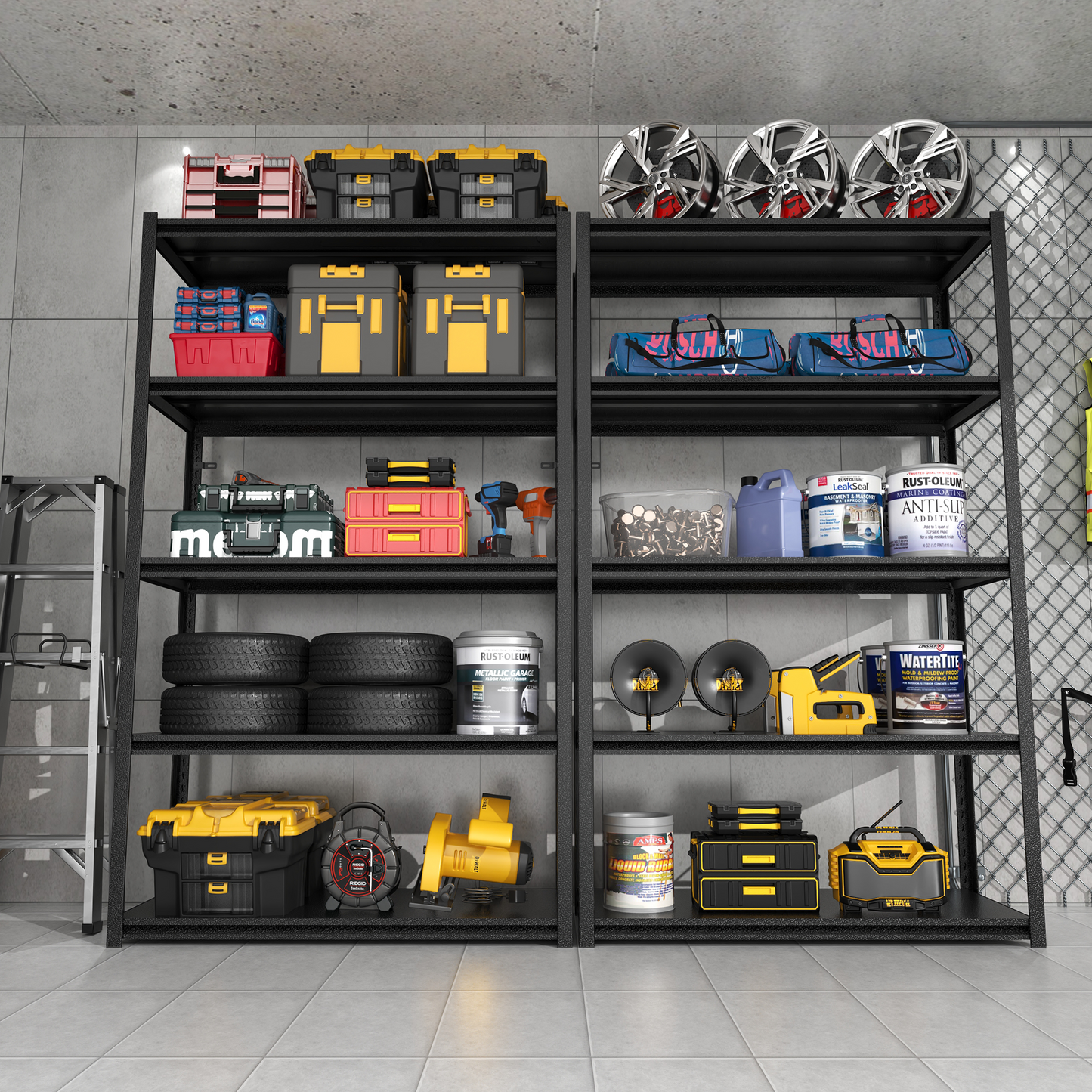 72"H  5 Tier Metal Shelves for Storage Garage Shelving 2000LBS Heavy Duty Storage Shelves Adjustable Garage Shelf Industrial Shelving Unit Storage Utility Rack,35.4"W*15.7"D*72"H,Black