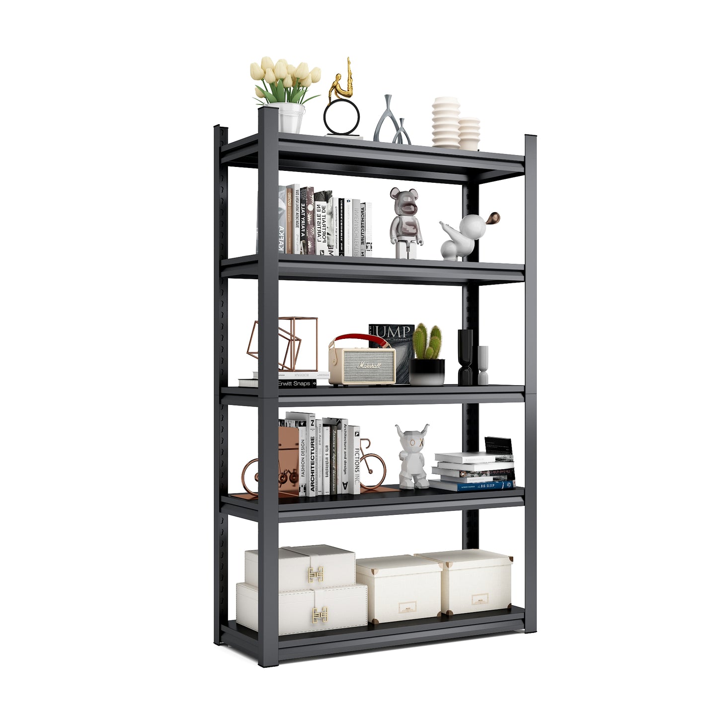 72"H  5 Tier Metal Shelves for Storage Garage Shelving 2000LBS Heavy Duty Storage Shelves Adjustable Garage Shelf Industrial Shelving Unit Storage Utility Rack,35.4"W*15.7"D*72"H,Black