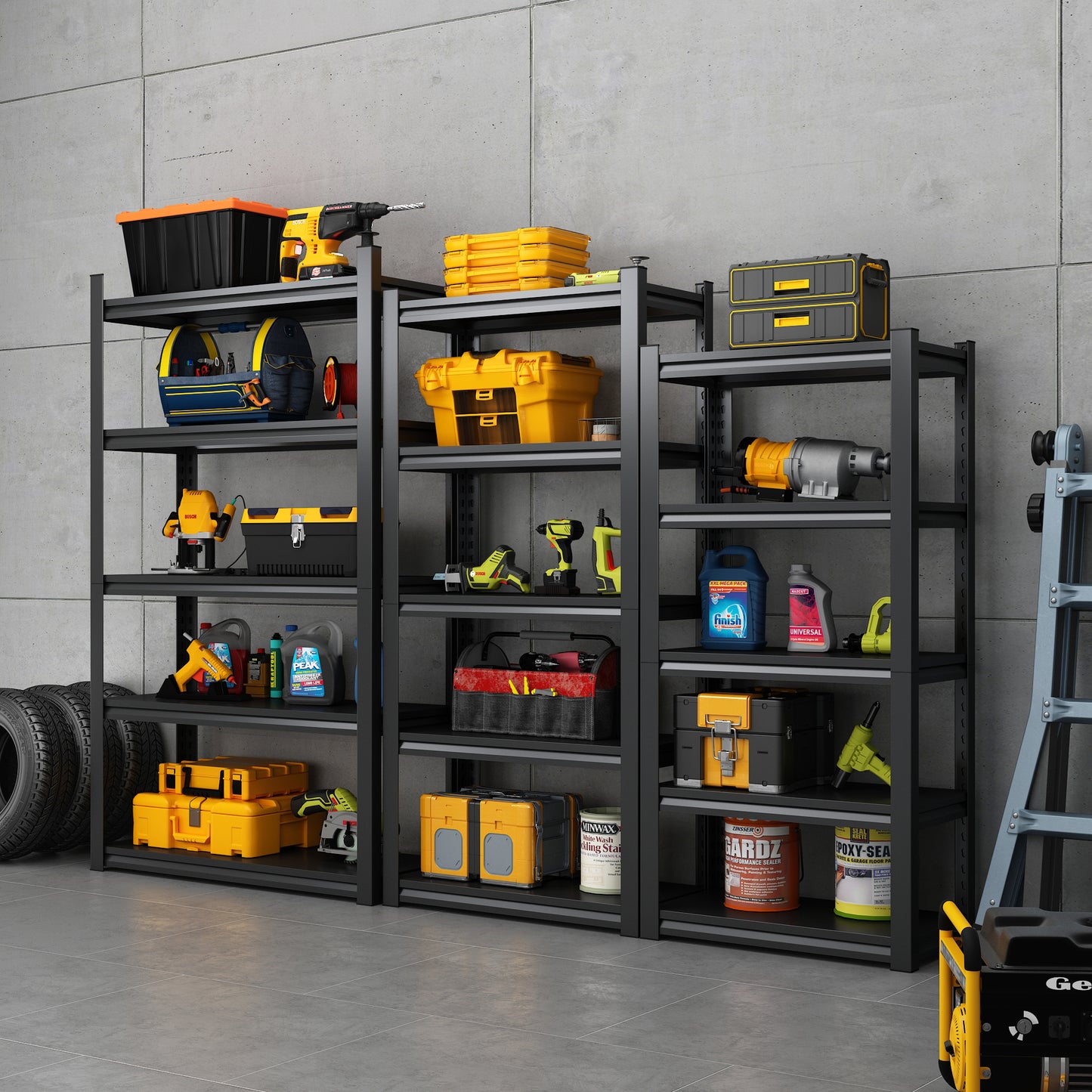 78"H  5 Tier Metal Shelves for Storage Garage Shelving 2000LBS Heavy Duty Storage Shelves Adjustable Garage Shelf Industrial Shelving Unit Storage Utility Rack,47.2"W*18"D*78"H,Black