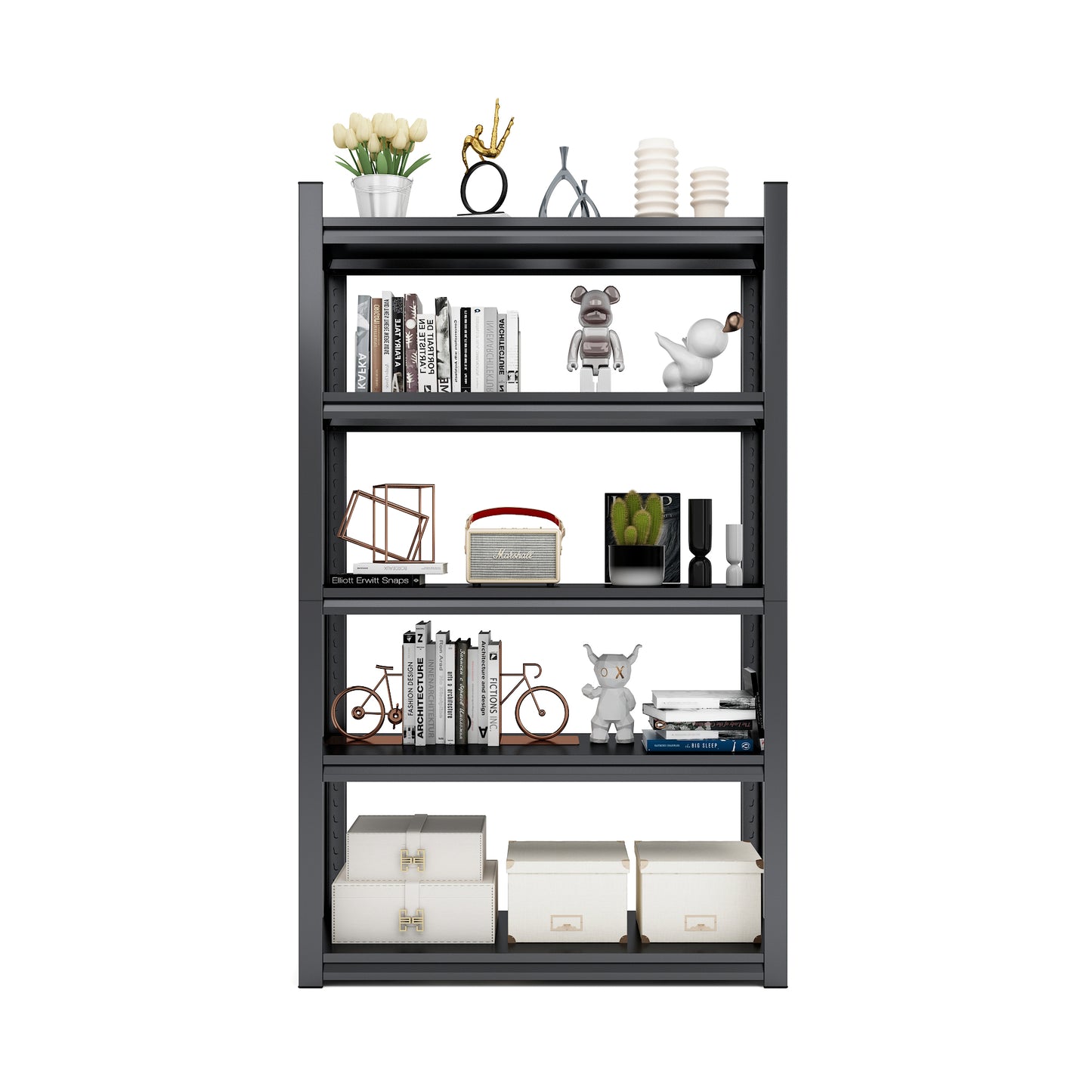78"H  5 Tier Metal Shelves for Storage Garage Shelving 2000LBS Heavy Duty Storage Shelves Adjustable Garage Shelf Industrial Shelving Unit Storage Utility Rack,47.2"W*18"D*78"H,Black