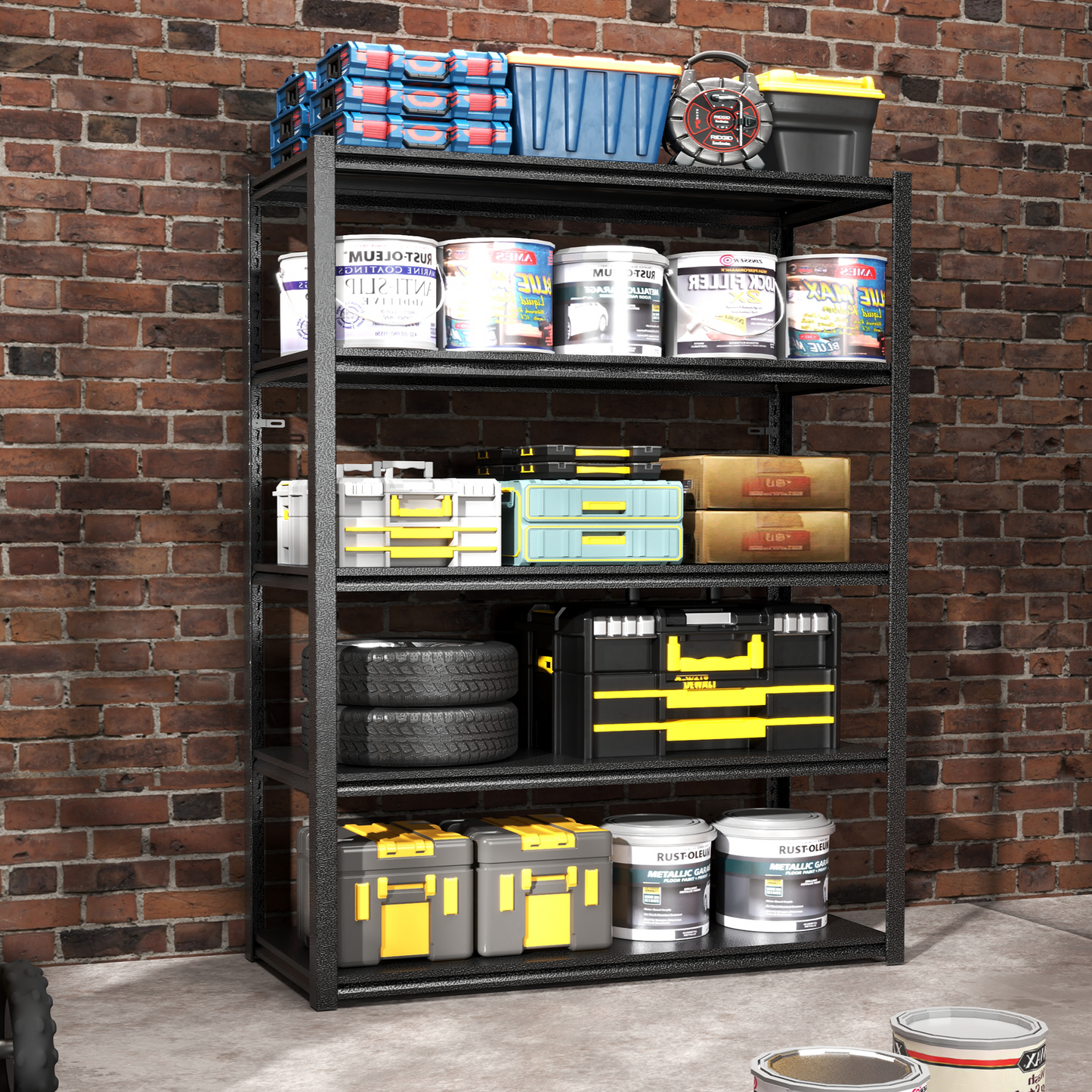 78"H  5 Tier Metal Shelves for Storage Garage Shelving 2000LBS Heavy Duty Storage Shelves Adjustable Garage Shelf Industrial Shelving Unit Storage Utility Rack,47.2"W*18"D*78"H,Black