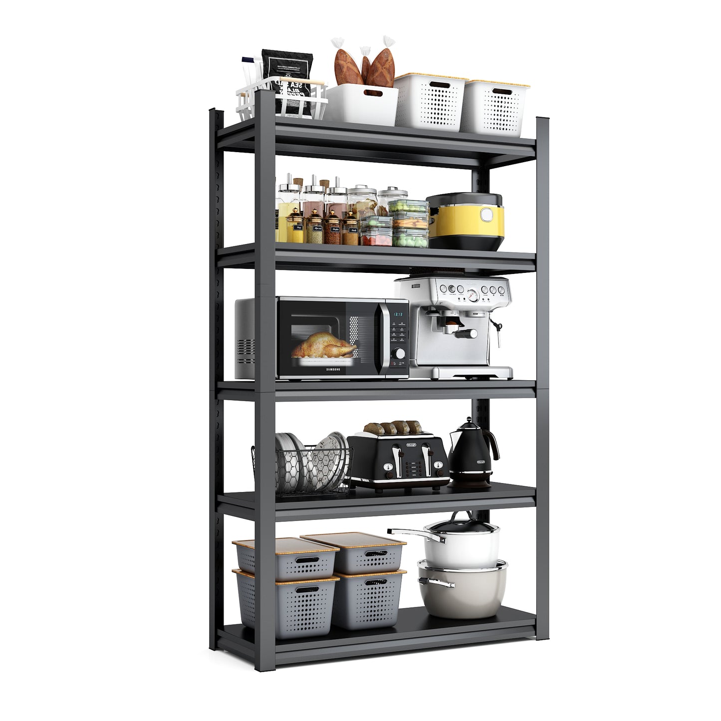 78"H  5 Tier Metal Shelves for Storage Garage Shelving 2000LBS Heavy Duty Storage Shelves Adjustable Garage Shelf Industrial Shelving Unit Storage Utility Rack,47.2"W*18"D*78"H,Black