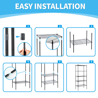 Heavy Duty 5-Tier Shelving Units Adjustable, Wire Shelf with 1000 lbs Capacity (250 per Shelf), 30 "D x 14" W x 65 "H, Black, 5 Levels, Storage Shelf with Wheels & Leveling Feet