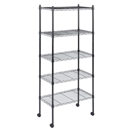 Heavy Duty 5-Tier Shelving Units Adjustable, Wire Shelf with 1000 lbs Capacity (250 per Shelf), 30 "D x 14" W x 65 "H, Black, 5 Levels, Storage Shelf with Wheels & Leveling Feet