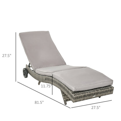 Outsunny Chaise Lounge Pool Chair, Outdoor PE Rattan Cushioned Patio Sun Lounger w/ 5-Level Adjustable Backrest & Wheels for Easy Movement, Wicker, Gray
