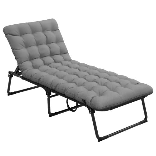 Outsunny Outdoor Chaise, Adjustable Folding Chaise Lounge with 4-position Backrest, Magazine Pocket, Removable Head Pillow, Sun Bathing Lounger Chair for Patio, Beach, Gray