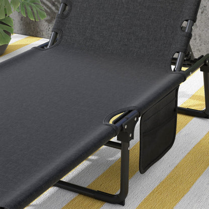 Outsunny Outdoor Chaise, Adjustable Folding Chaise Lounge with 4-position Backrest, Magazine Pocket, Removable Head Pillow, Sun Bathing Lounger Chair for Patio, Beach, Gray