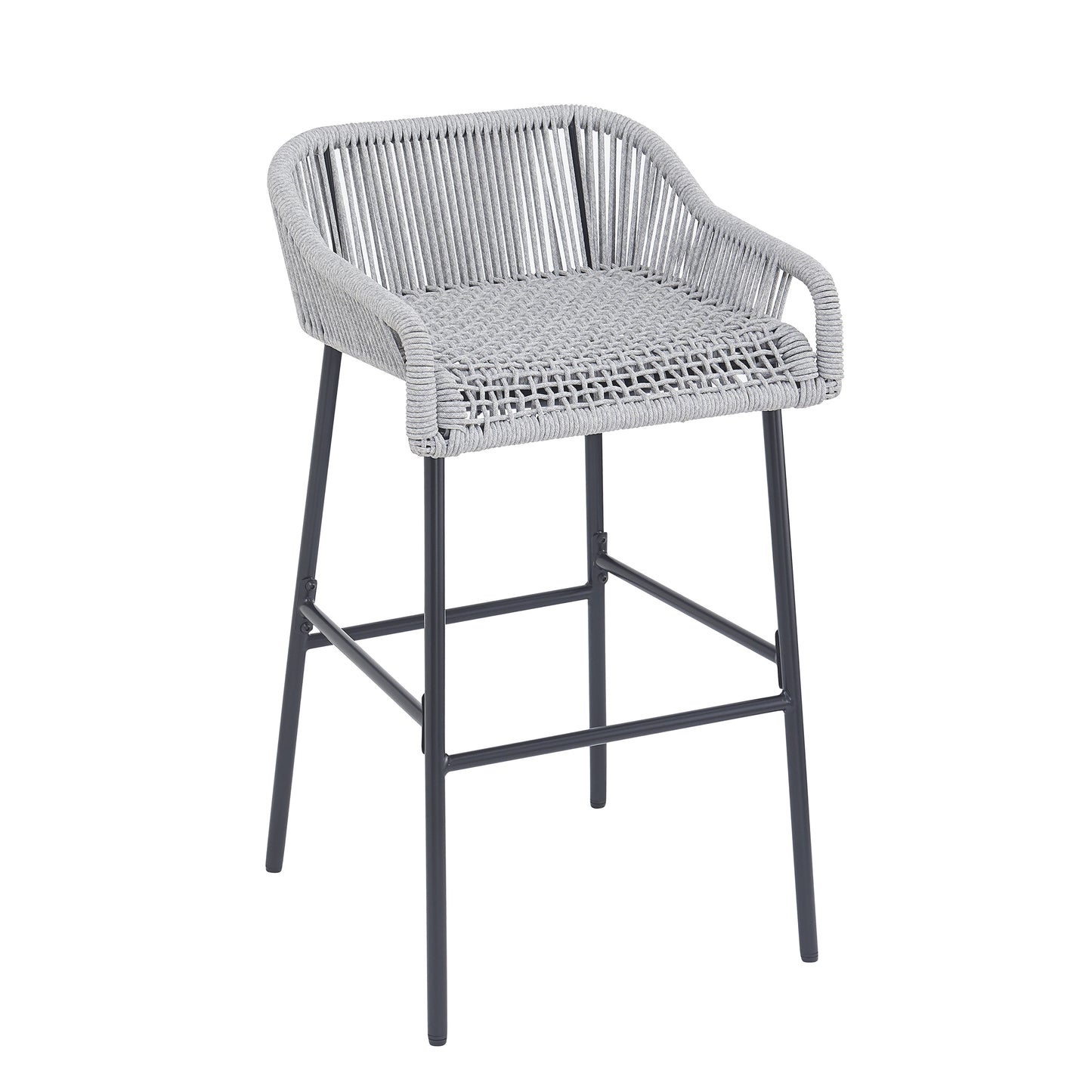 Outdoor Patio Light Gray Rope Bar Stool, Set of 2