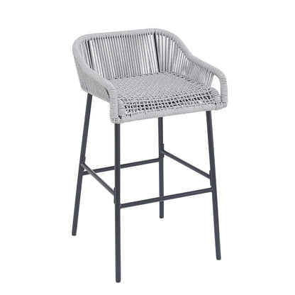 Outdoor Patio Light Gray Rope Bar Stool, Set of 2