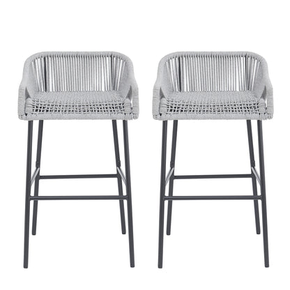 Outdoor Patio Light Gray Rope Bar Stool, Set of 2