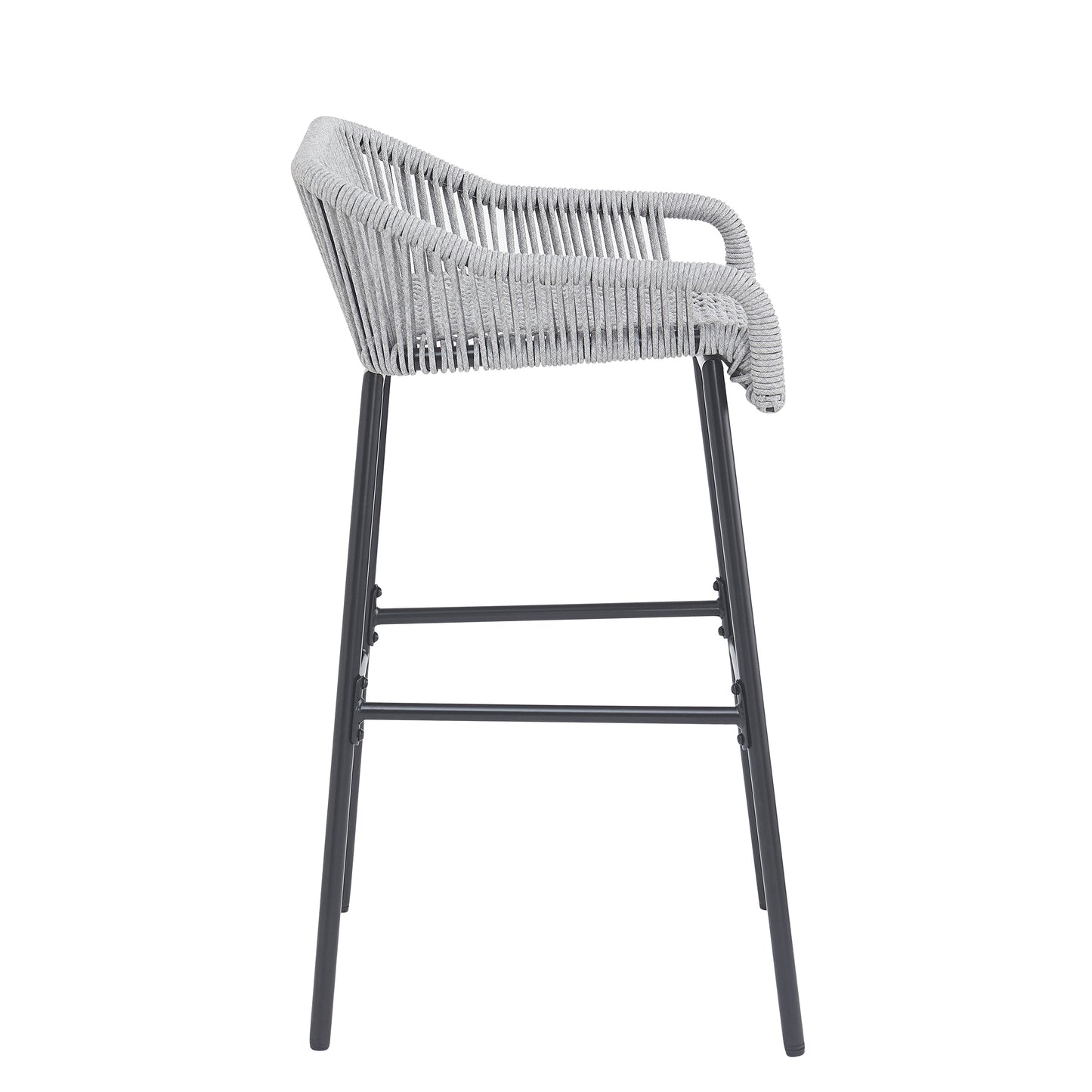 Outdoor Patio Light Gray Rope Bar Stool, Set of 2