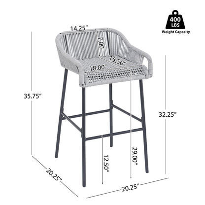 Outdoor Patio Light Gray Rope Bar Stool, Set of 2