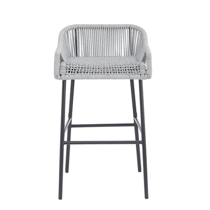 Outdoor Patio Light Gray Rope Bar Stool, Set of 2