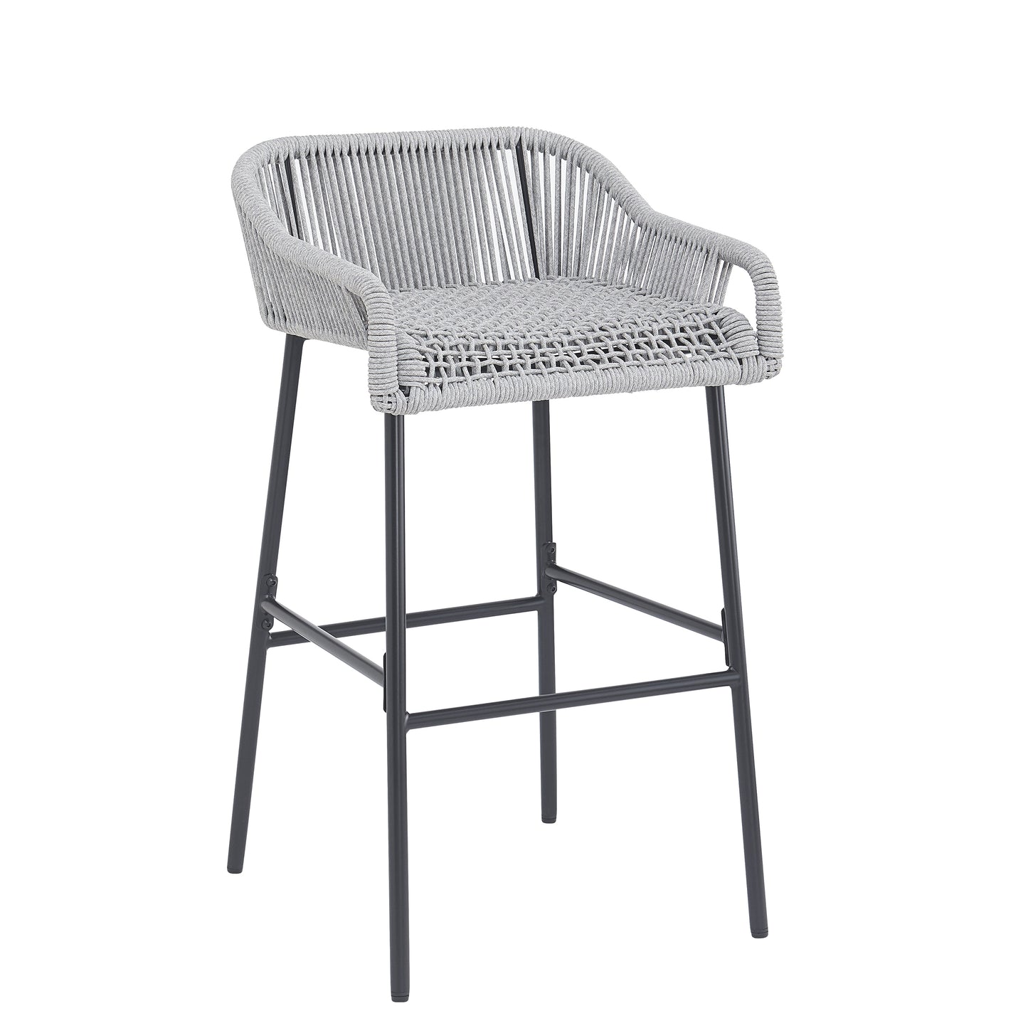 Outdoor Patio Light Gray Rope Bar Stool, Set of 2