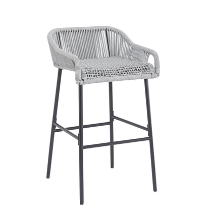 Outdoor Patio Light Gray Rope Bar Stool, Set of 2