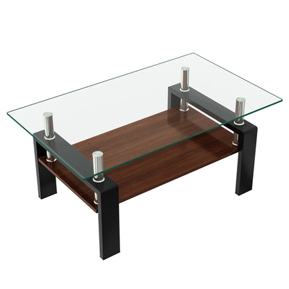Rectangle Coffee Table, Tempered Glass Tabletop with MDF Layer, Modern Table for Living Room , Transparent Glass