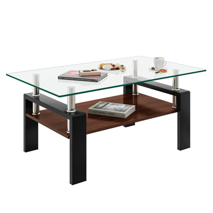 Rectangle Coffee Table, Tempered Glass Tabletop with MDF Layer, Modern Table for Living Room , Transparent Glass