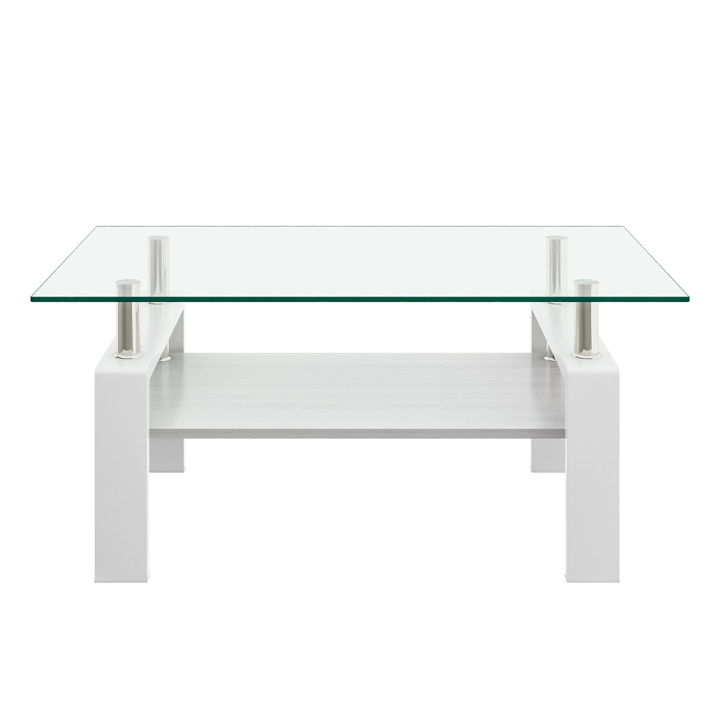 Rectangle Coffee Table, Tempered Glass Tabletop with MDF Layer, Modern Table for Living Room , Transparent Glass