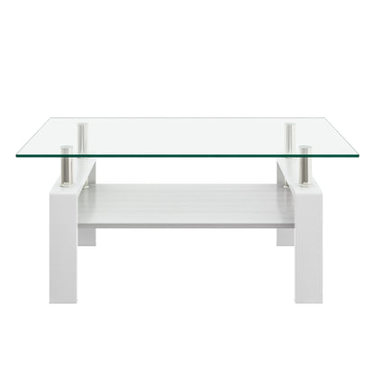 Rectangle Coffee Table, Tempered Glass Tabletop with MDF Layer, Modern Table for Living Room , Transparent Glass