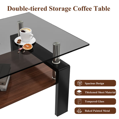 Rectangle Coffee Table, Tempered Glass Tabletop with MDF Layer, Modern Table for Living Room , Gray Glass