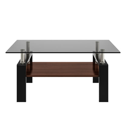 Rectangle Coffee Table, Tempered Glass Tabletop with MDF Layer, Modern Table for Living Room , Gray Glass