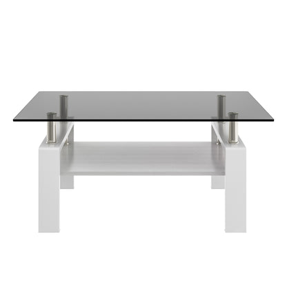 Rectangle Coffee Table, Tempered Glass Tabletop with MDF Layer, Modern Table for Living Room , Gray Glass