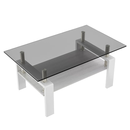Rectangle Coffee Table, Tempered Glass Tabletop with MDF Layer, Modern Table for Living Room , Gray Glass