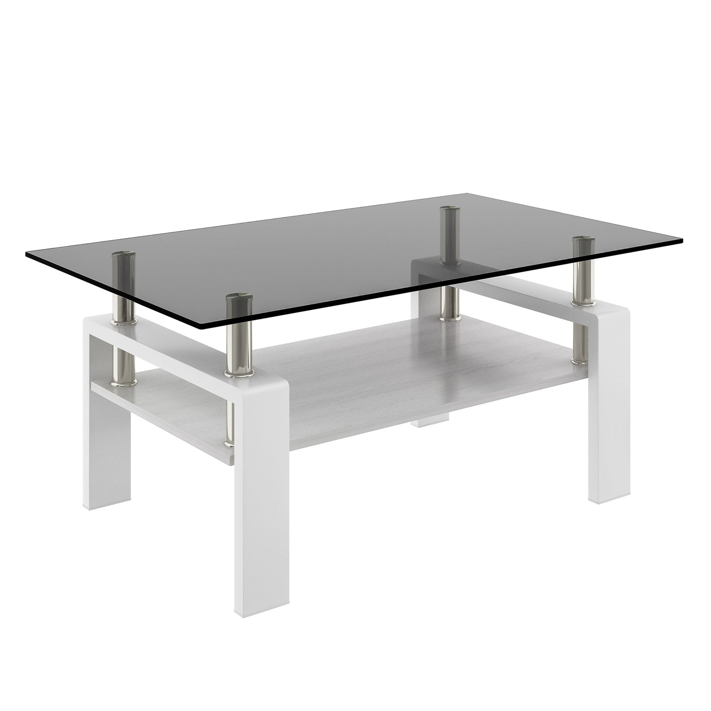 Rectangle Coffee Table, Tempered Glass Tabletop with MDF Layer, Modern Table for Living Room , Gray Glass