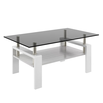 Rectangle Coffee Table, Tempered Glass Tabletop with MDF Layer, Modern Table for Living Room , Gray Glass