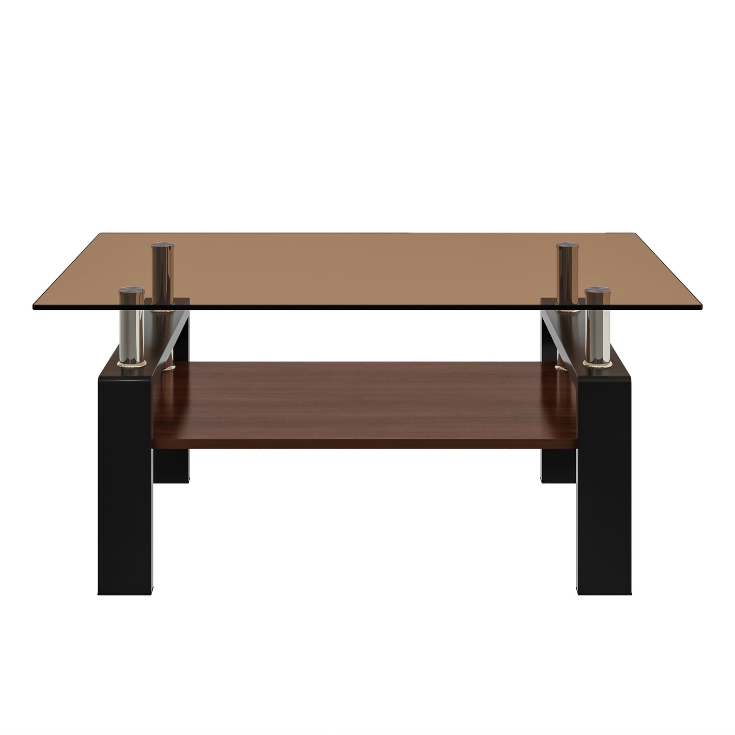 Rectangle Coffee Table, Tempered Glass Tabletop with MDF Layer, Modern Table for Living Room , Brown Glass