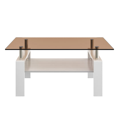 Rectangle Coffee Table, Tempered Glass Tabletop with MDF Layer, Modern Table for Living Room , Brown Glass