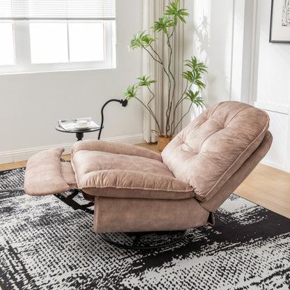 Natural brown recliner, reclining lazy chair, mobile phone holder, large and comfortable reading chair, swivel gliding rocking chair, gold-stamped velvet