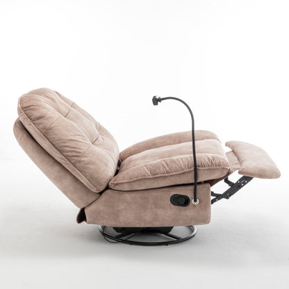 Natural brown recliner, reclining lazy chair, mobile phone holder, large and comfortable reading chair, swivel gliding rocking chair, gold-stamped velvet