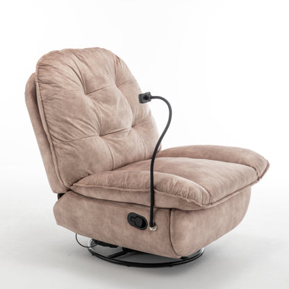 Natural brown recliner, reclining lazy chair, mobile phone holder, large and comfortable reading chair, swivel gliding rocking chair, gold-stamped velvet