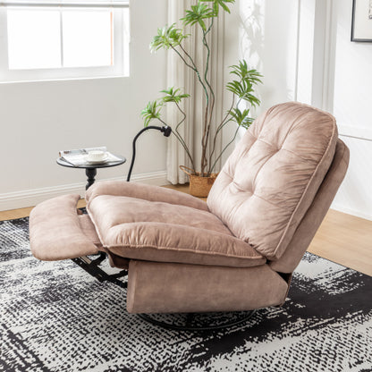 Natural brown recliner, reclining lazy chair, mobile phone holder, large and comfortable reading chair, swivel gliding rocking chair, gold-stamped velvet