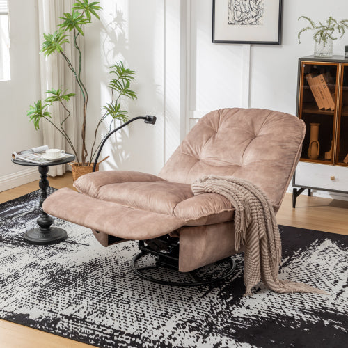 Natural brown recliner, reclining lazy chair, mobile phone holder, large and comfortable reading chair, swivel gliding rocking chair, gold-stamped velvet
