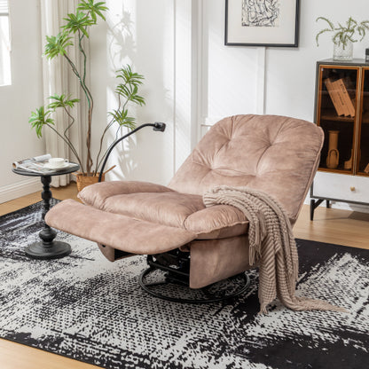 Natural brown recliner, reclining lazy chair, mobile phone holder, large and comfortable reading chair, swivel gliding rocking chair, gold-stamped velvet
