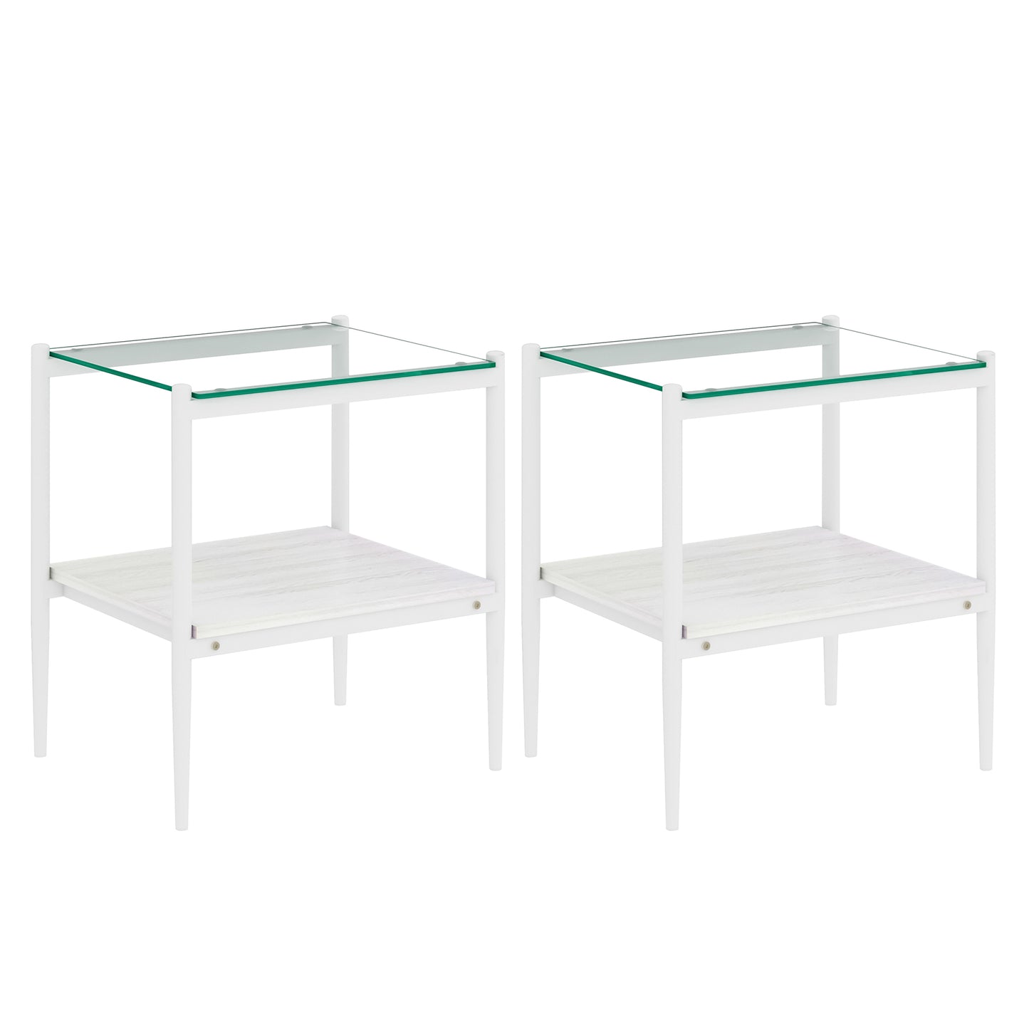 Set of 2 Rectangle End Table, Tempered Glass Tabletop with MDF layer, Modern Table for Living Room , Transparent Glass
