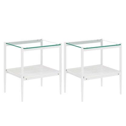 Set of 2 Rectangle End Table, Tempered Glass Tabletop with MDF layer, Modern Table for Living Room , Transparent Glass