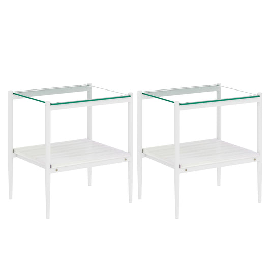 Set of 2 Rectangle End Table, Tempered Glass Tabletop with MDF layer, Modern Table for Living Room , Transparent Glass