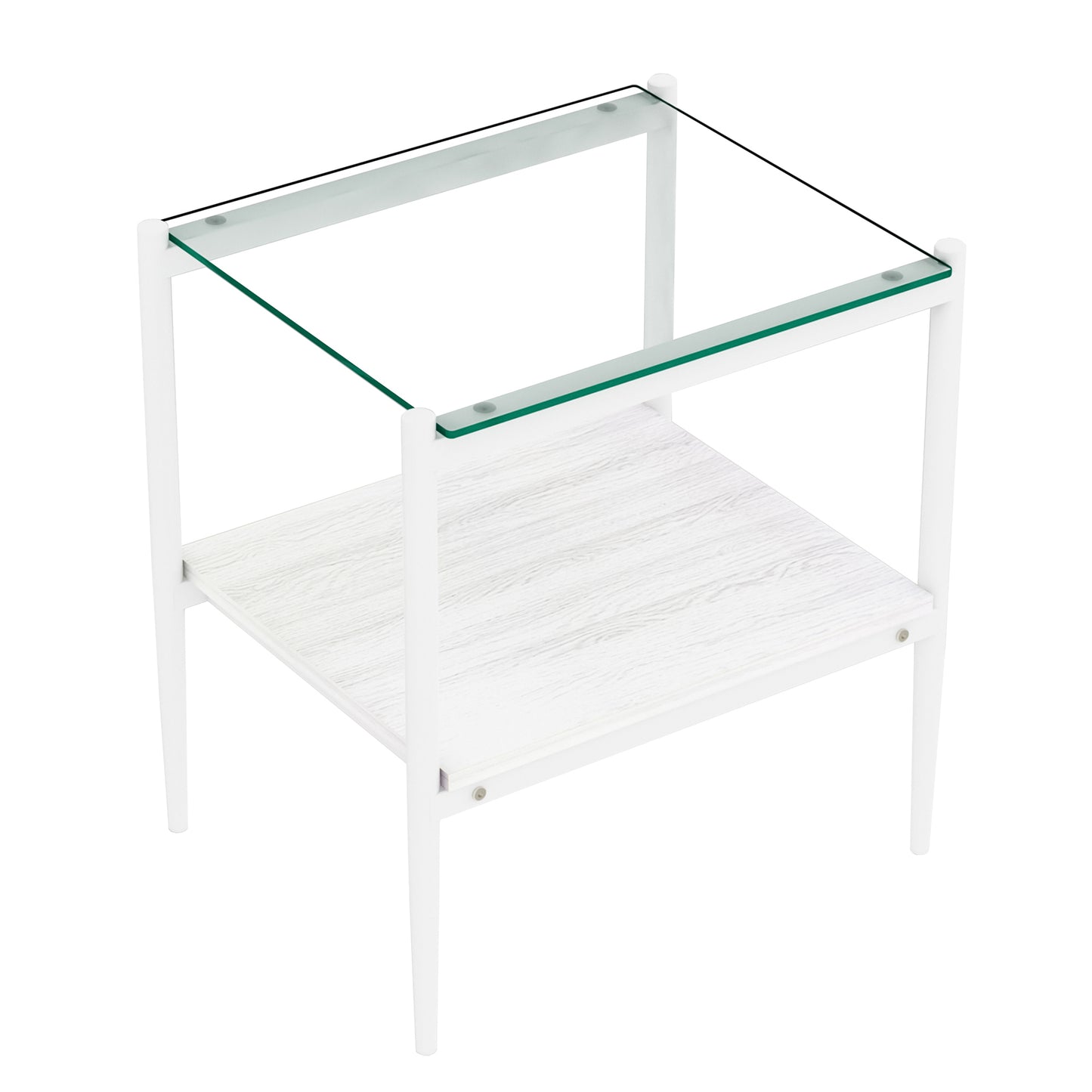 Set of 2 Rectangle End Table, Tempered Glass Tabletop with MDF layer, Modern Table for Living Room , Transparent Glass