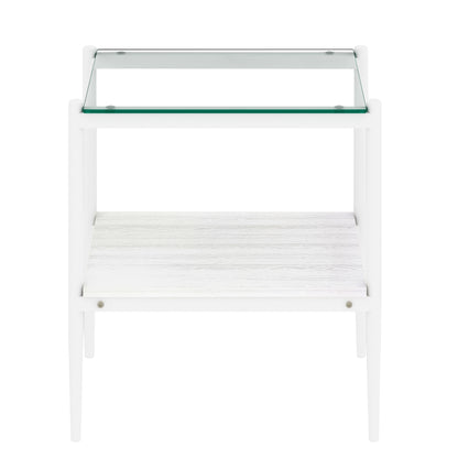 Set of 2 Rectangle End Table, Tempered Glass Tabletop with MDF layer, Modern Table for Living Room , Transparent Glass
