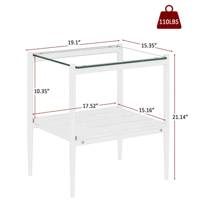 Set of 2 Rectangle End Table, Tempered Glass Tabletop with MDF layer, Modern Table for Living Room , Transparent Glass