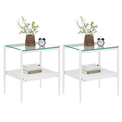 Set of 2 Rectangle End Table, Tempered Glass Tabletop with MDF layer, Modern Table for Living Room , Transparent Glass