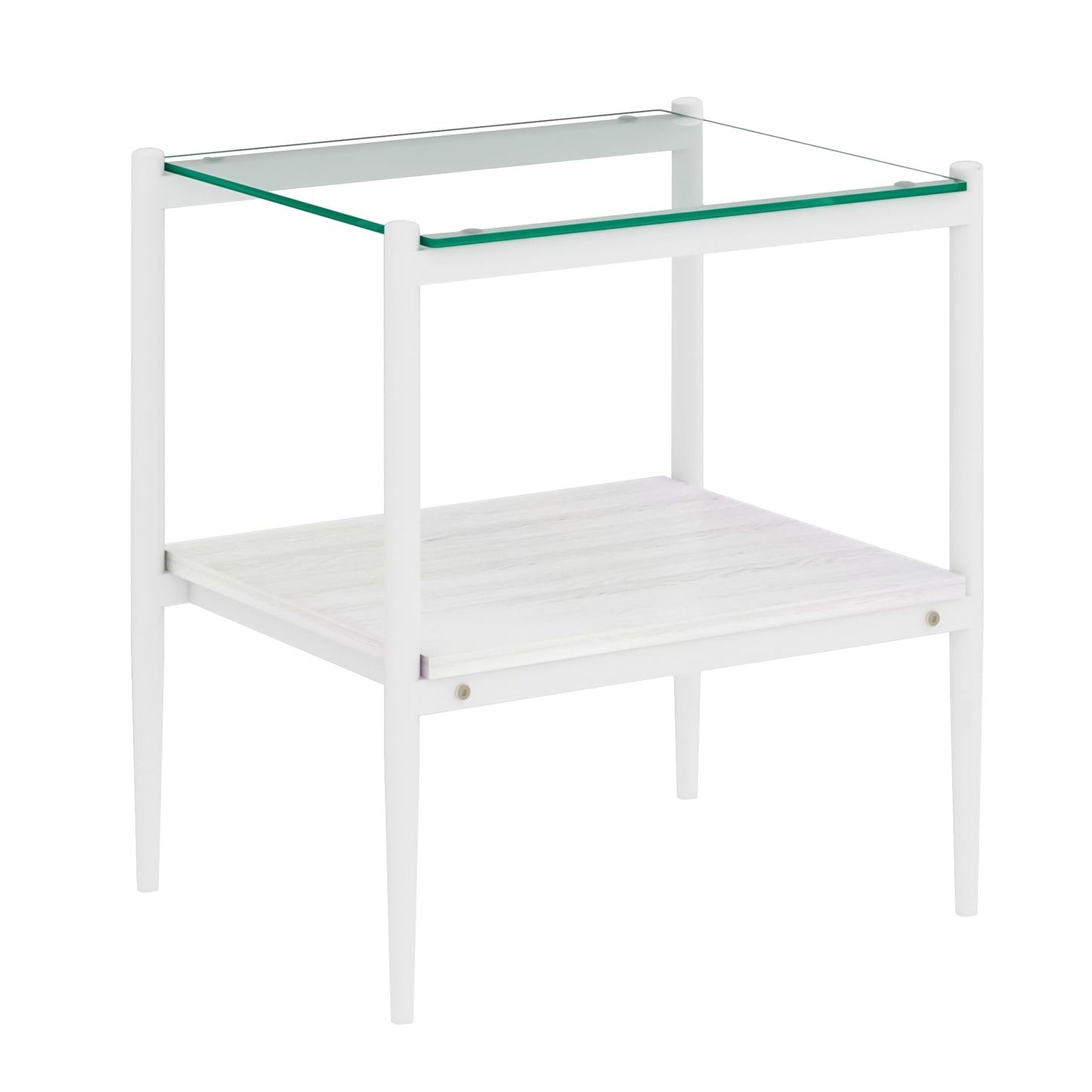Set of 2 Rectangle End Table, Tempered Glass Tabletop with MDF layer, Modern Table for Living Room , Transparent Glass