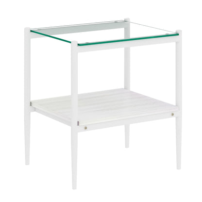 Set of 2 Rectangle End Table, Tempered Glass Tabletop with MDF layer, Modern Table for Living Room , Transparent Glass
