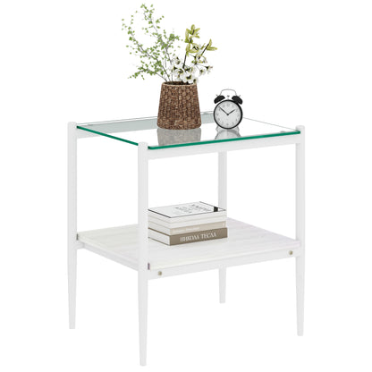 Set of 2 Rectangle End Table, Tempered Glass Tabletop with MDF layer, Modern Table for Living Room , Transparent Glass